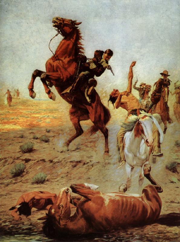 Charles Schreyvogel Fight for water oil painting picture